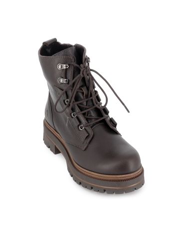Bota militar piel cordones y cremallera suela track mujer marron