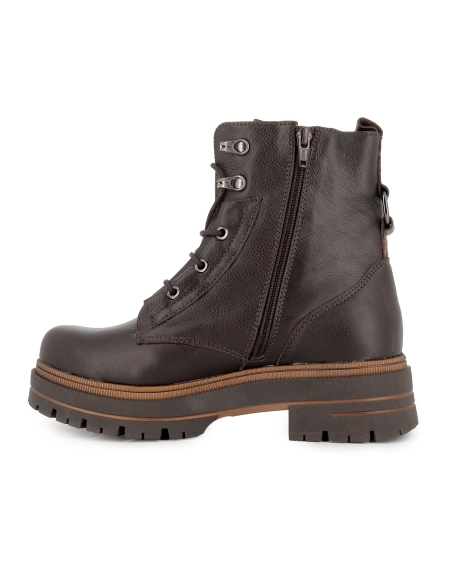 Bota militar piel cordones y cremallera suela track mujer marron