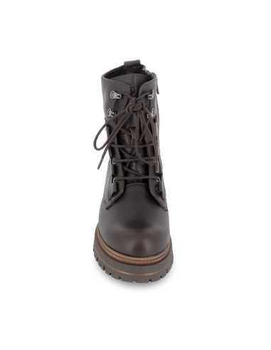 Bota militar piel cordones y cremallera suela track mujer marron