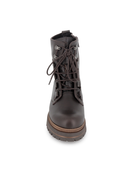 Bota militar piel cordones y cremallera suela track mujer marron