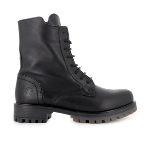Bota militar piel diseño cordones y cremallera tacon mujer negro