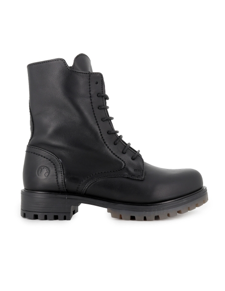 Bota militar piel diseño cordones y cremallera tacon mujer negro