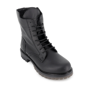 Bota militar piel diseño cordones y cremallera tacon mujer negro 2