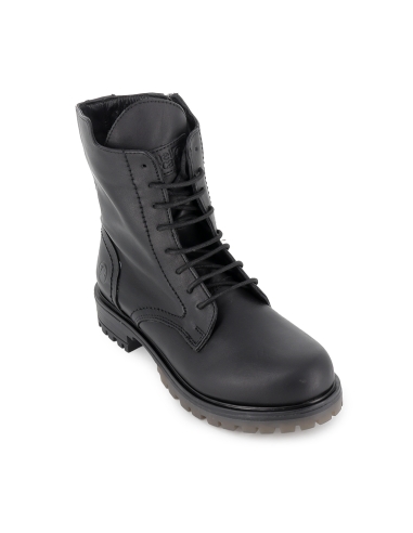 Bota militar piel diseño cordones y cremallera tacon mujer negro