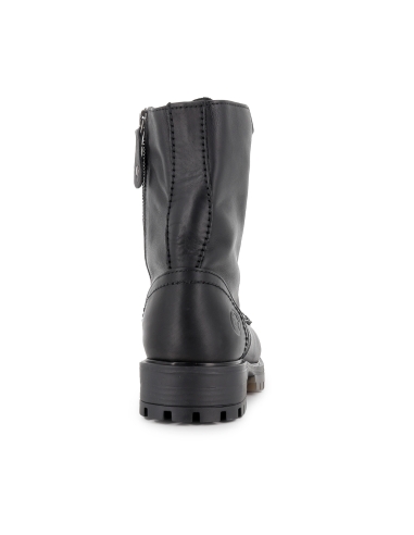 Bota militar piel diseño cordones y cremallera tacon mujer negro