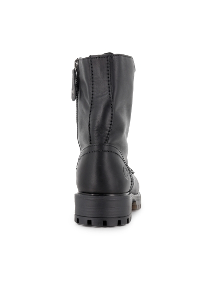 Bota militar piel diseño cordones y cremallera tacon mujer negro