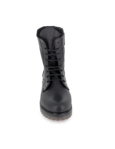 Bota militar piel diseño cordones y cremallera tacon mujer negro