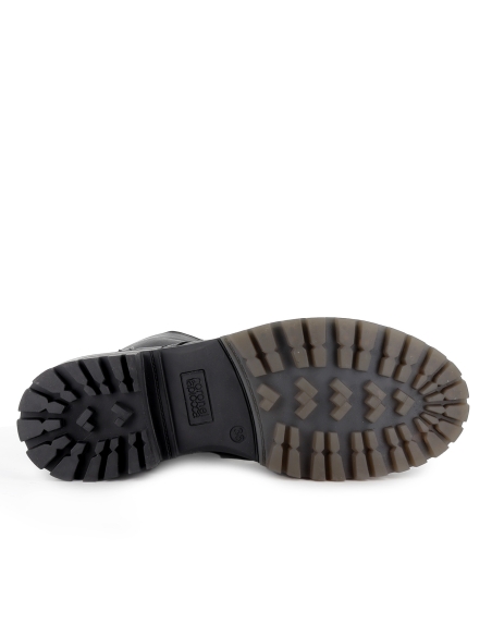 Bota militar piel diseño cordones y cremallera tacon mujer negro