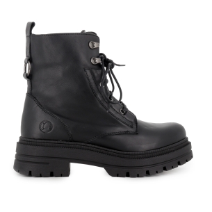 Bota militar piel cordones y cremallera suela track mujer negro