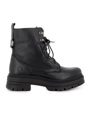 Bota militar piel cordones y cremallera suela track mujer negro