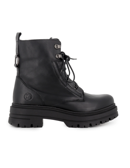 Bota militar piel cordones y cremallera suela track mujer negro