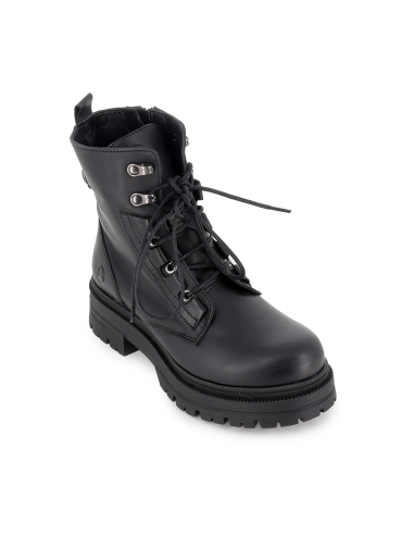 Bota militar piel cordones y cremallera suela track mujer negro