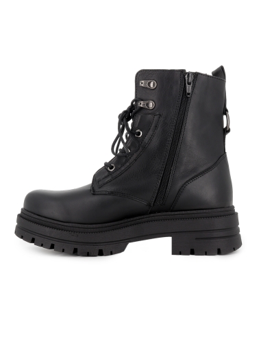 Bota militar piel cordones y cremallera suela track mujer negro
