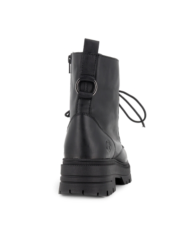 Bota militar piel cordones y cremallera suela track mujer negro