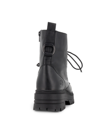 Bota militar piel cordones y cremallera suela track mujer negro