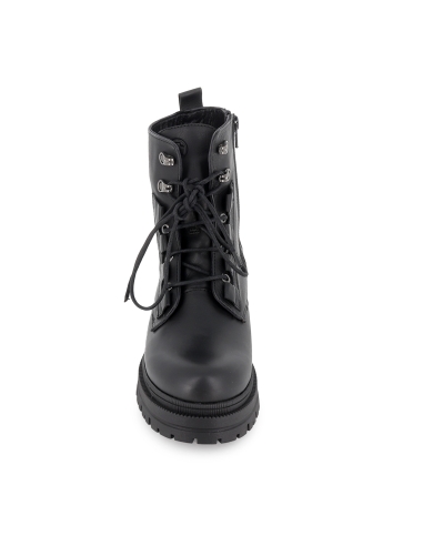 Bota militar piel cordones y cremallera suela track mujer negro