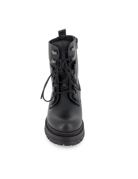Bota militar piel cordones y cremallera suela track mujer negro
