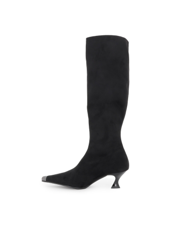 Bota alta licra adorno metalizado tacon carrete mujer negro