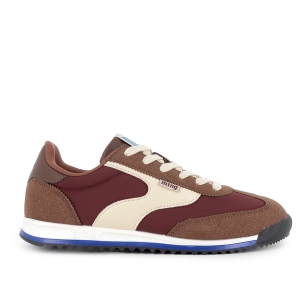 Deportiva piel serraje combi con cordones plano mujer marron