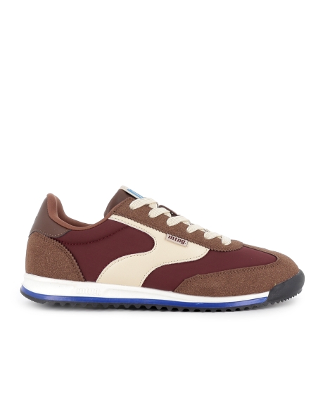 Deportiva piel serraje combi con cordones plano mujer marron