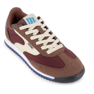 Deportiva piel serraje combi con cordones plano mujer marron 2