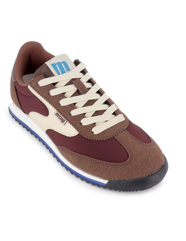 Deportiva piel serraje combi con cordones plano mujer marron