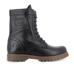 Bota militar piel cordones y cremallera plano mujer negro