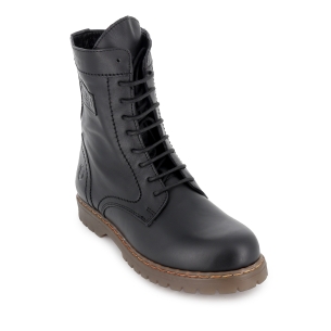 Bota militar piel cordones y cremallera plano mujer negro 2