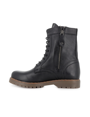 Bota militar piel cordones y cremallera plano mujer negro