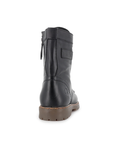 Bota militar piel cordones y cremallera plano mujer negro