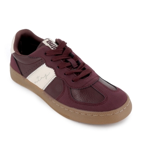 Deportiva casual PU suela caramelo con cordones mujer burdeos 2