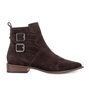 Botin piel 2 hebillas cremallera tacon con base mujer marron
