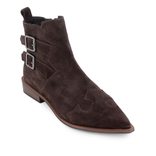 Botin piel 2 hebillas cremallera tacon con base mujer marron 2