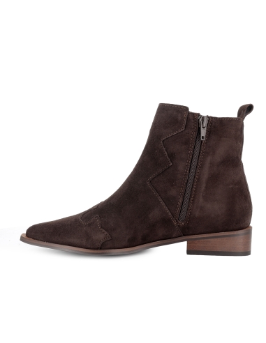 Botin piel 2 hebillas cremallera tacon con base mujer marron