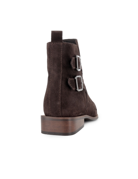 Botin piel 2 hebillas cremallera tacon con base mujer marron