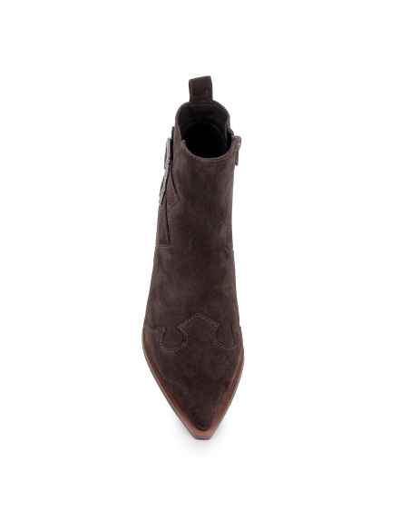 Botin piel 2 hebillas cremallera tacon con base mujer marron