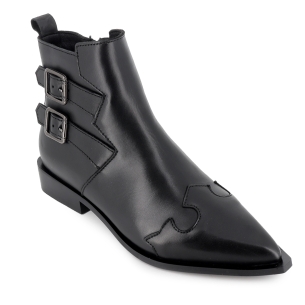 Botin piel 2 hebillas cremallera tacon con base mujer negro 2