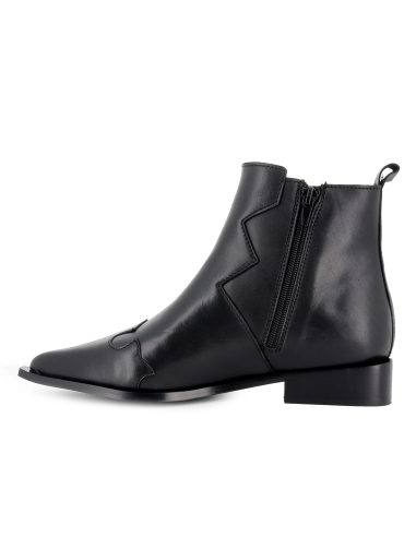 Botin piel 2 hebillas cremallera tacon con base mujer negro
