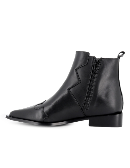 Botin piel 2 hebillas cremallera tacon con base mujer negro