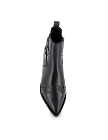 Botin piel 2 hebillas cremallera tacon con base mujer negro