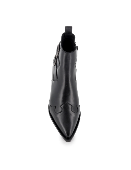 Botin piel 2 hebillas cremallera tacon con base mujer negro