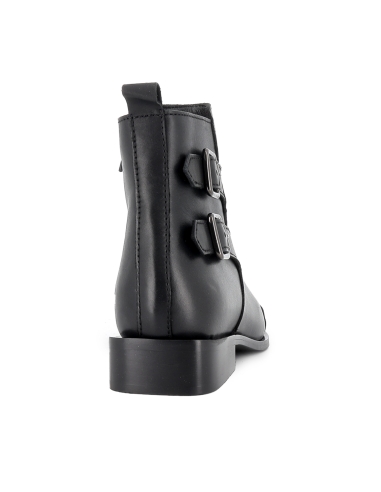 Botin piel 2 hebillas cremallera tacon con base mujer negro