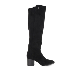 Bota alta licra elastica cremallera tacon medio mujer negro