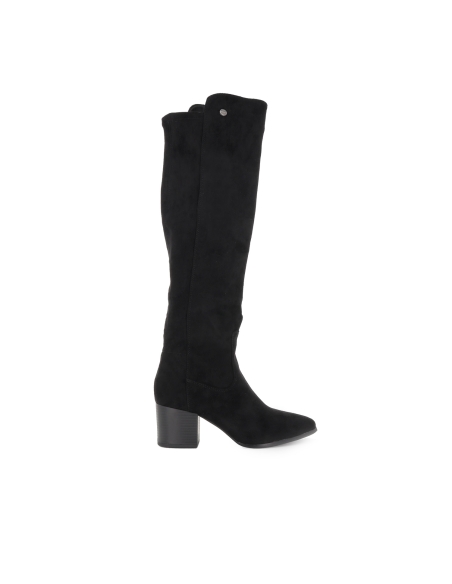 Bota alta licra elastica cremallera tacon medio mujer negro