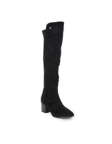 Bota alta licra elastica cremallera tacon medio mujer negro