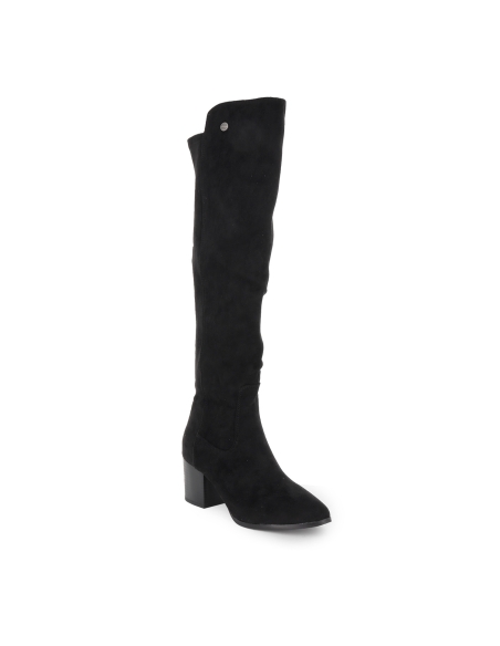 Bota alta licra elastica cremallera tacon medio mujer negro