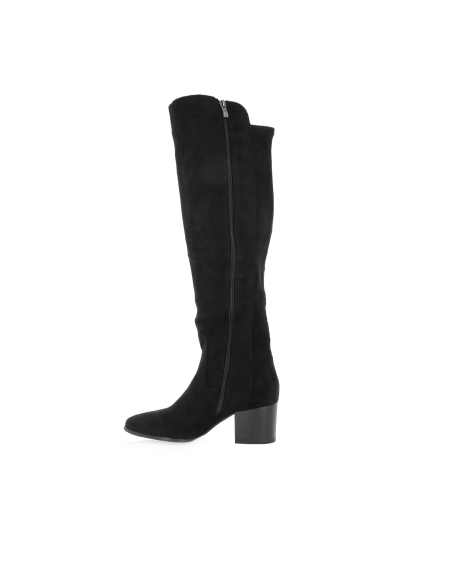 Bota alta licra elastica cremallera tacon medio mujer negro