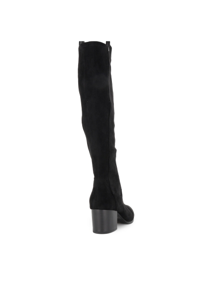 Bota alta licra elastica cremallera tacon medio mujer negro