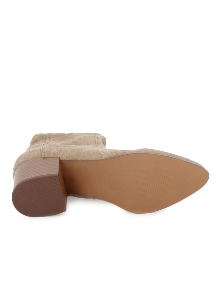 Bota alta licra elastica cremallera tacon medio mujer taupe
