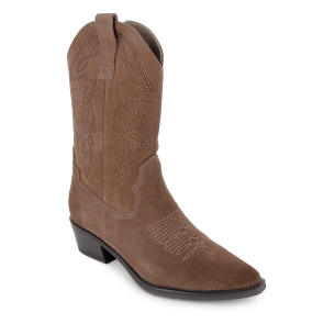Bota tejana piel bordados y pedreria tacon cubano mujer taupe 2